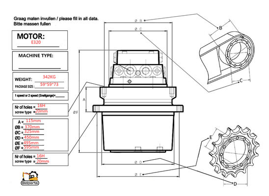 발굴기 부속품 부품 E322C E324D E325C E325D 여행 모터 Assy 199-4521